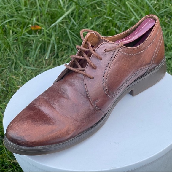 Clarks Shoes Mens 12 Brown Leather Plain Toe Oxford Lace Up Cushioned Ortholite - Picture 7 of 13